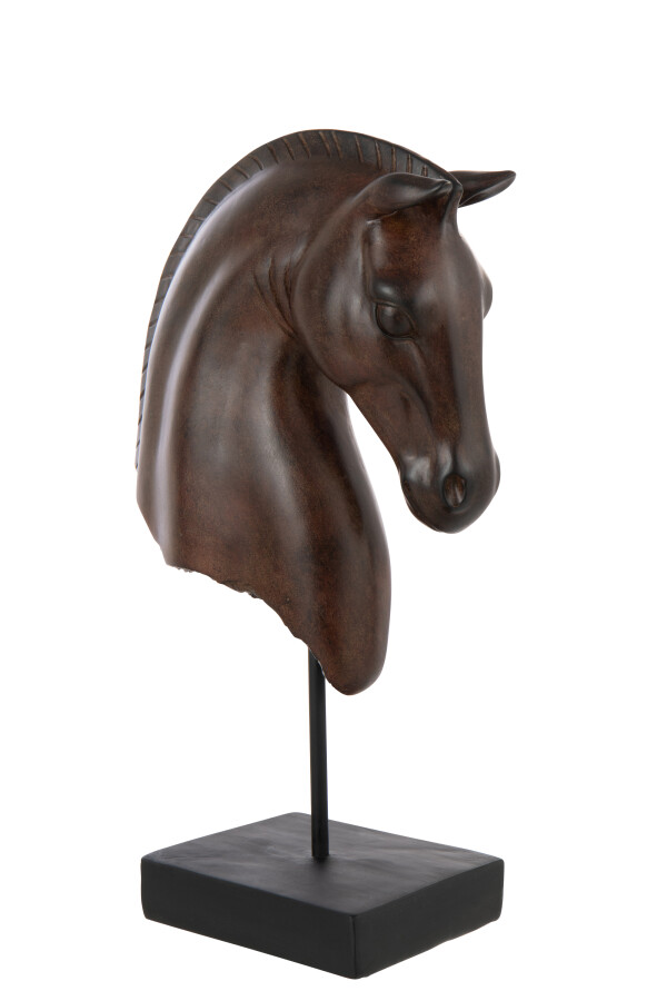 Figurină cap de cal aplecat, din polirășină, culoare bronz (28,5x13x42,5 cm