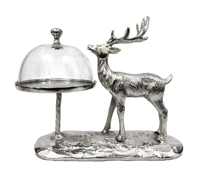 Decor „Ren” cu clopot din sticlă pe suport din nichel mat, 32x11,5x27,5 cm