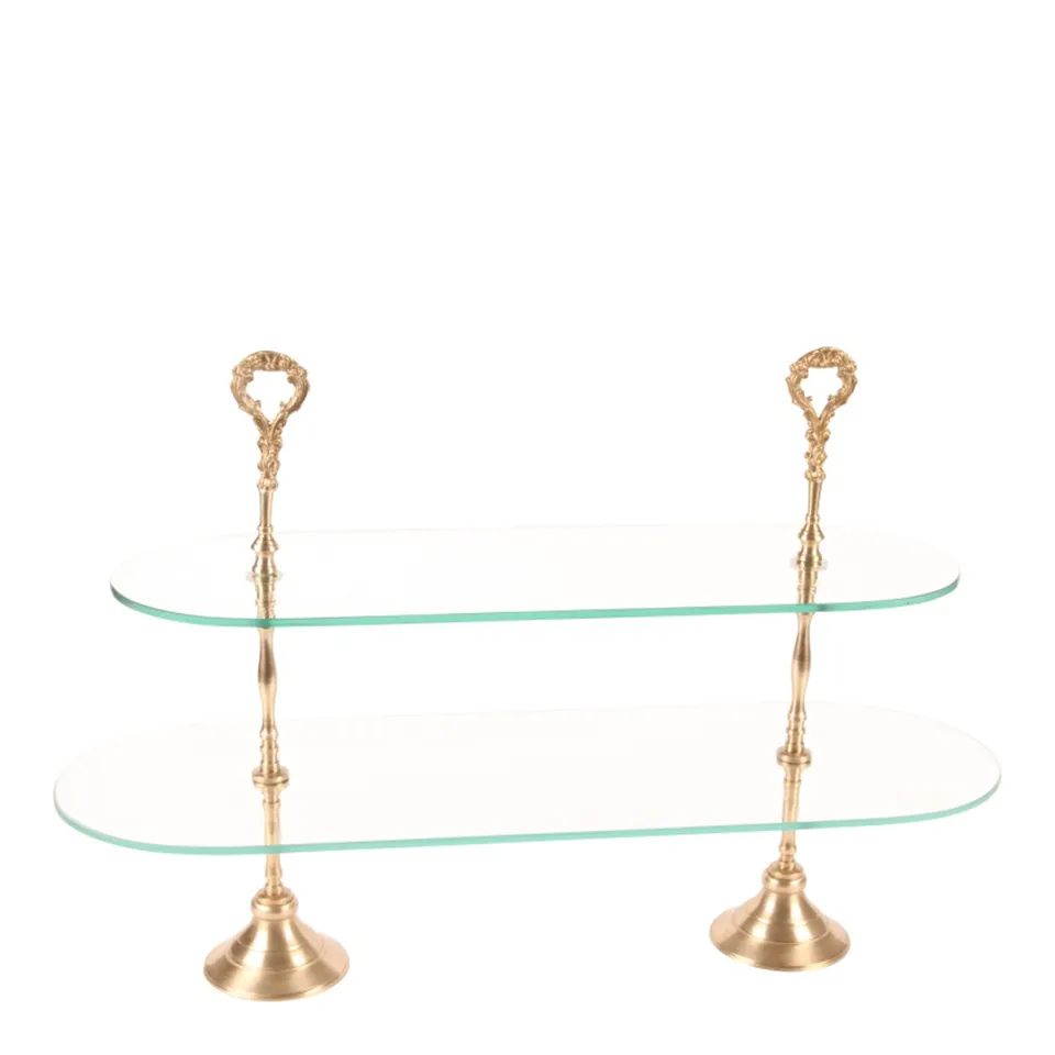 Etajera din alama si sticla,H 56 cm