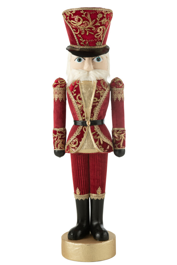 Soldățel decorativ Nutcracker din rășină și material textil, roșu/auriu (44x29x148 cm)